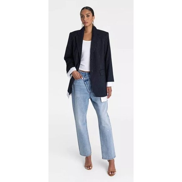 KBB by Kahlana The Shirt Blazer Navy Blue & White Striped 2 Button - Size XS 0-2 - Picture 3 of 6